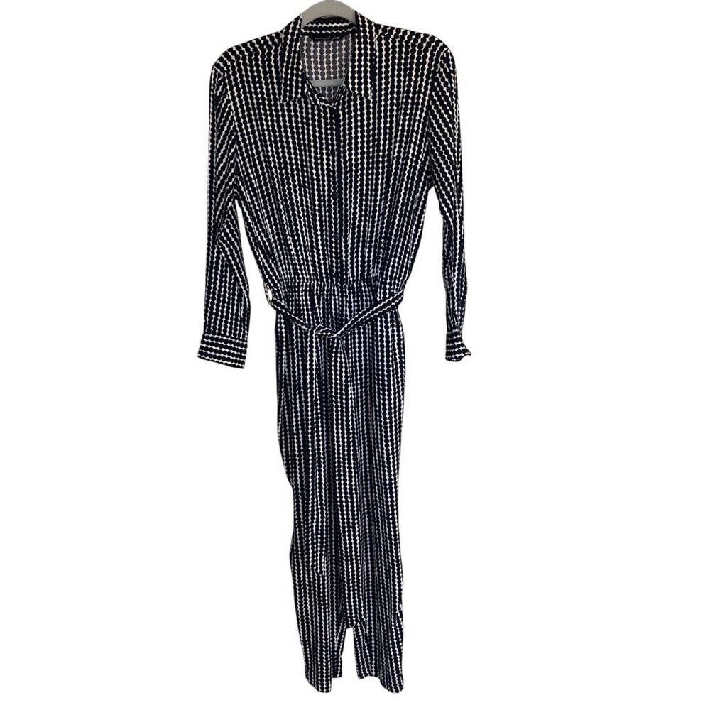 Marimekko Uniqlo Womens Jumpsuit Size M Black Dotted Long Sleeve Pure Rayon New